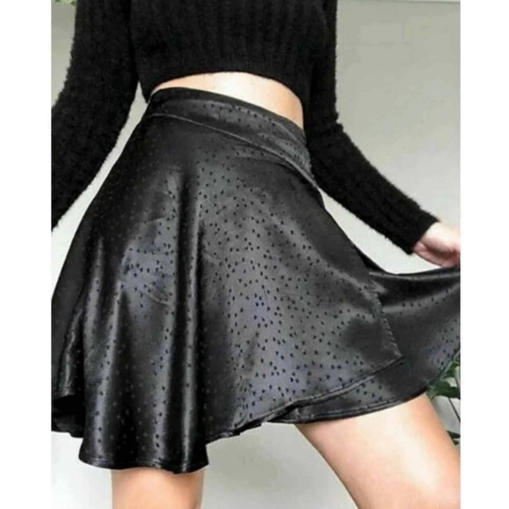 Free People Black Satin Star Struck Mini Skirt